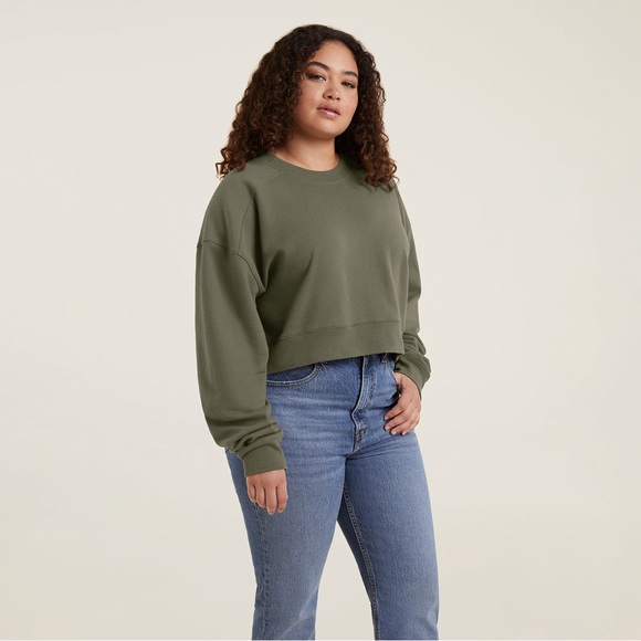 Nuuds Cropped Crewneck Sweatshirt in Olive Size XS - Picture 3 of 14